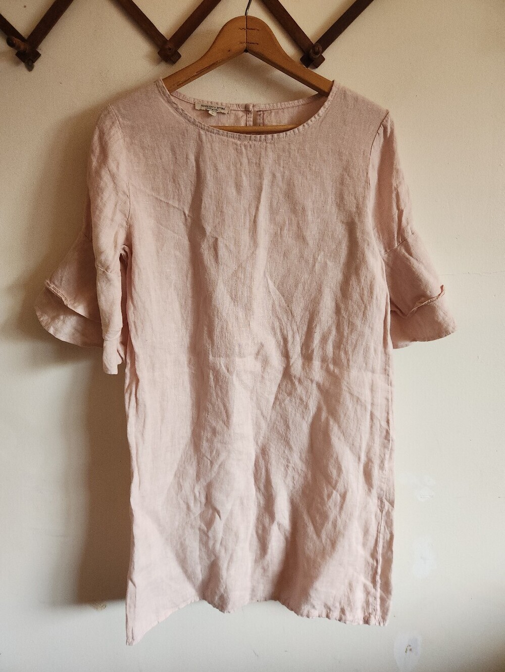 Francesca Bettini Light Pink Linen Shift Mini Dress Ruffle Sleeves Small S